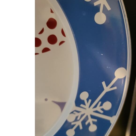 Golden Rabbit Blue Snowman Enamelware Collector Plate by Michael Sparks 12.5" - Picture 3 of 7
